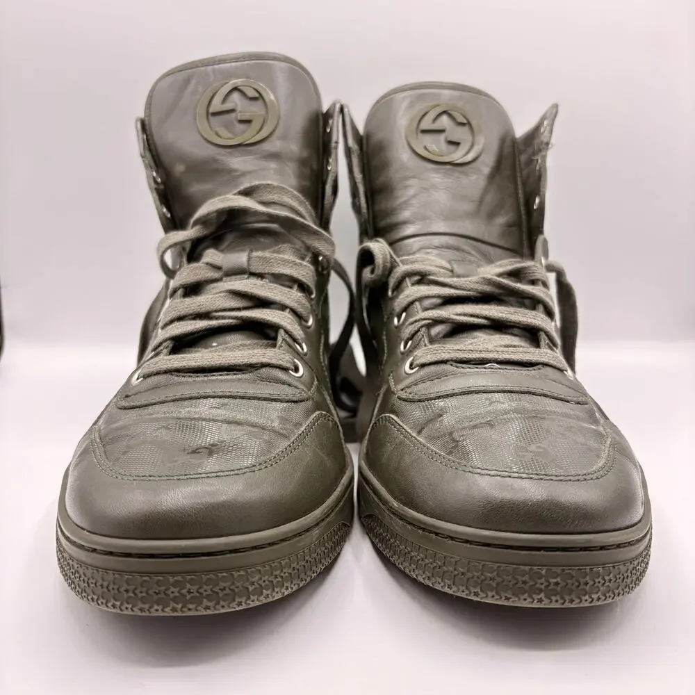 GUCCI Coda Imprime High Top Sneakers Gloss Military Green Sz 10G/10.5 US $1245